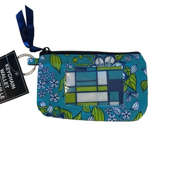 NWT Travel Wallet Coin Purse Key Chain Floral Flower Blue Green - Picture 2 of 5